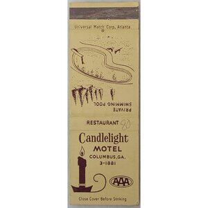 Vintage Matchbook Cover Candlelight Motel Columbus GA Georgia